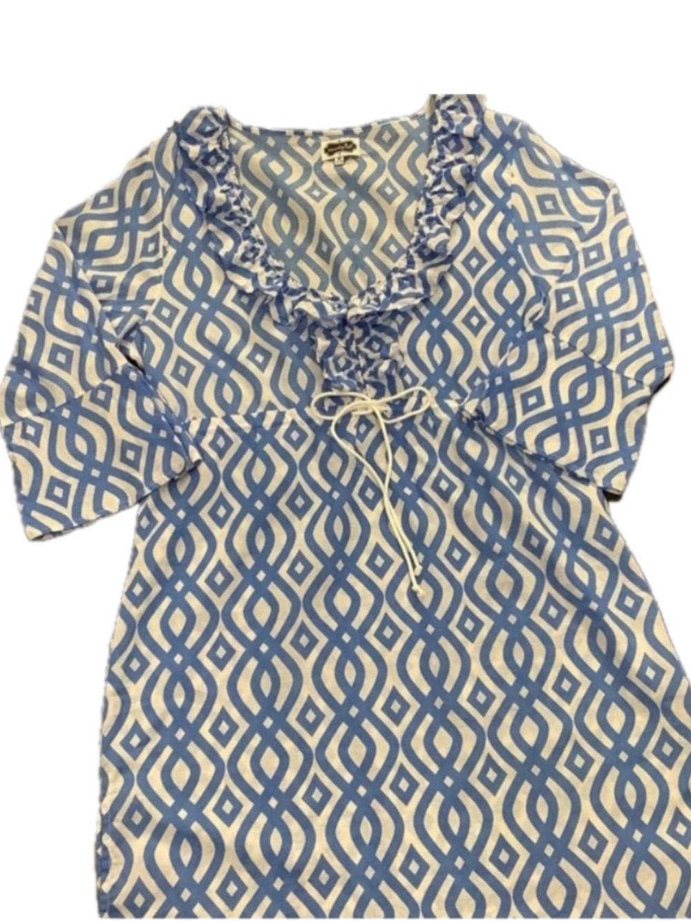 Mud Pie Annabell Tunic Dress Swim Coverup Ruffled Cotton Drawstring Waist Blue